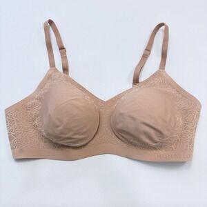Honeylove Silhouette Bra Size M 36 B/C Beige Floral Wireless Removable Pads